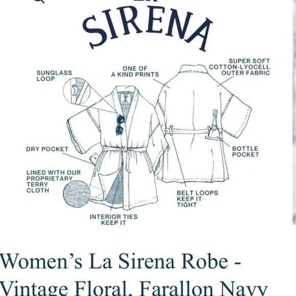 CALIFORNIA COWBOY Women's La Sirena Robe Vintage Floral Farallon Navy XS/S - Picture 8 of 8